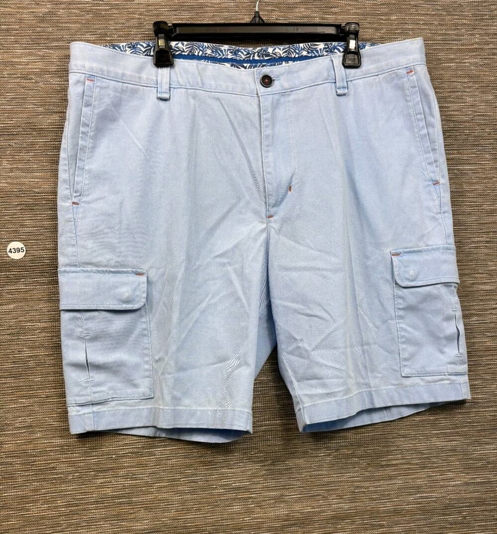 Tommy Bahama Shorts Mens Size 40 Blue Cargo Flat Front Cotton Stretch Casual